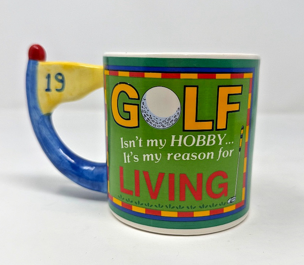 Vintage Russ Berrie Golf Coffee Mug 19th Hole Flag Handle 3.5in